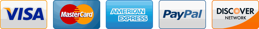 We accept Visa, Mastercard, American Express, PayPal and Discover